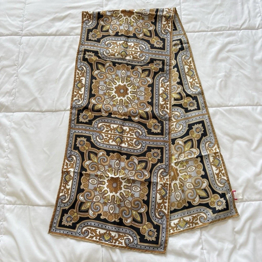 Echo 100% Silk Scarf Baroque Ornate Medallion Rectangle 65